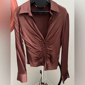 Zara Chocolate Satin Blouse NWT